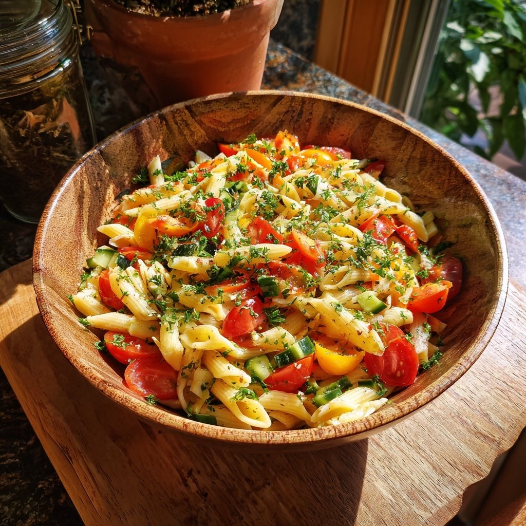 Mediterraner Nudelsalat Mit Petersilie